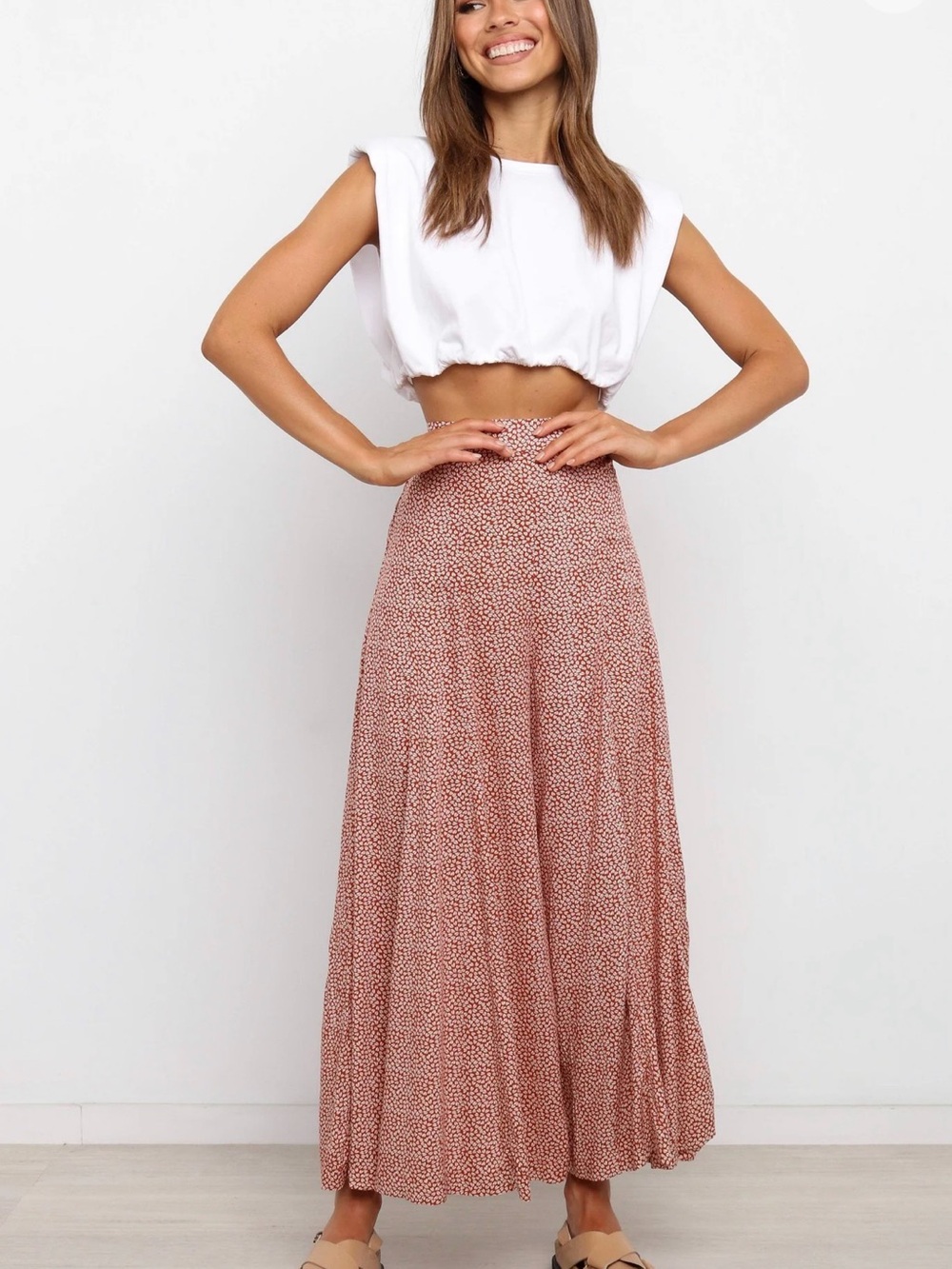 Petal & Pup Rust Micro-Print Wide Leg Jumpsuit Pants